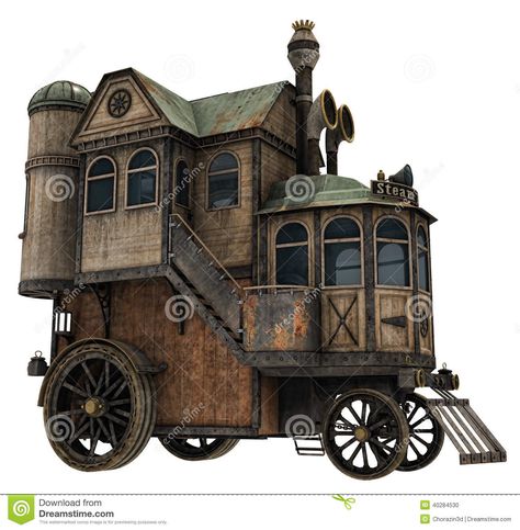 Fantasy House On Wheels Stock Illustration - Image: 40284530 Steampunk Building, Flying Ship, Steampunk Vehicle, Steampunk House, Caravan Renovation, Fantasy House, Steampunk Design, Travel Design, Vehicle Design