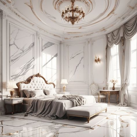 White marble dream house 🤍🤍 Luxurious Bedrooms Classy, French Classic Interior Design, French Classic Interior, Neo Classical Bedroom, Design Luxury House, Beautiful Boards, Luxury Mansions Interior, Amazing Bedroom Designs, Classy Bedroom