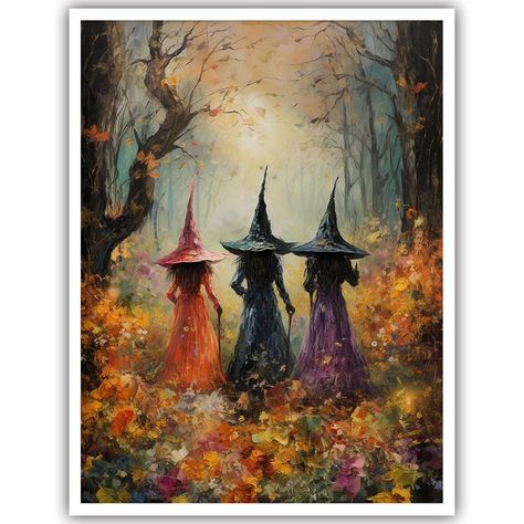 PRICES MAY VARY. Vintage Decor Artwork: Beautiful witch art decoration is an artwork full of mystery and natural atmosphere. Depicted of Beautiful witches dressed in a robe, swaying gently, gathering on a field of wildflowers blooming. It not only showcases the beauty and mystery of witches, but also conveys love and awe for nature through the depiction of wild flowers and fields. Witch art posters, as Halloween decorations, can not only add a strong festive atmosphere but also become the focus Witch Poster, Witch Print, Book Painting, Witch Flying, Fall Artwork, Poster Halloween, Cottage Witch, Flower Canvas Wall Art, Vintage Witch