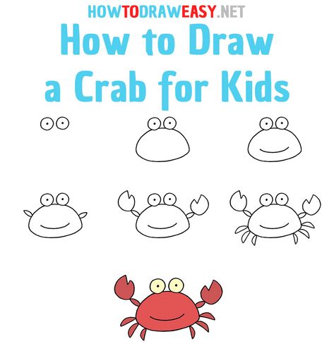 How to Draw a Crab for Kids - How to Draw Easy Easy Crab Drawing For Kids, How To Draw A Crab Step By Step, Step By Step Drawing For Kindergarten, Kids Step By Step Drawing, Easy How To Draw For Kids, How To Draw A Crab, How To Draw Step By Step Easy, Step By Step Drawing For Kids, How To Draw For Kids