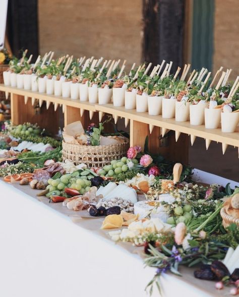 27 Stunning Charcuterie Grazing Table Ideas to Wow Your Guests - Leap With Grace Gyro Bar Wedding, Garden Party Wedding Reception Food, Grazing Table Risers, Spring Wedding Catering Ideas, Farm To Table Catering, Garden Party Catering, Wedding Mediterranean Food, Mediterranean Food Wedding, Appetizer Table Wedding