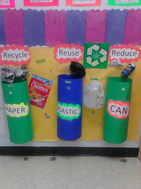 Created these recycling bins for our monthly theme RECYCLE,REUSE,REDUSE. Recycling Club At School, Recycle And Reuse Projects For Kids, Reduce Reuse Recycle Activities Projects, Reduce Reuse Recycle Craft, Recycle Activities For Kids, Recycling Bin Ideas, Recycle Bin Ideas, Recycle Craft Ideas, Reduce Reuse Recycle Projects