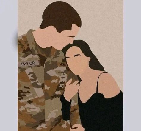 Hug Cartoon, Soldier Love, Soldier Drawing, Army Couple, Military Couples, Dark Green Aesthetic, Cute Cat Wallpaper, Cute Couple Drawings, Funny Phone Wallpaper