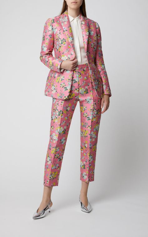 Floral Suit, Floral Trousers, Satin Jacket, Woman Suit Fashion, Pantsuits For Women, Satin Jackets, Floral Jacket, Floral Pants, Blazer Outfits