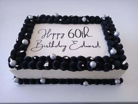 Black Sheet Cake Designs, Sheet Birthday Cake For Men, Black And White Sheet Cake, Square Cake Ideas For Men, 60th Birthday Sheet Cake For Men, Rectangle Cake Birthday, Black Sheet Cake, Square Cake Designs For Men, Rectangular Cake Designs