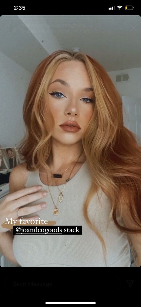 Ginger Brown Hair With Money Piece, Copper Hair With Front Highlights, Cooper Hair Money Piece, Money Pieces With Red Hair, Copper Money Piece Hair Blonde, Ginger Hair With Blonde Face Frame, Ginger Hair And Makeup, Red Hair With Honey Money Piece, Ginger Hair Blond Money Piece