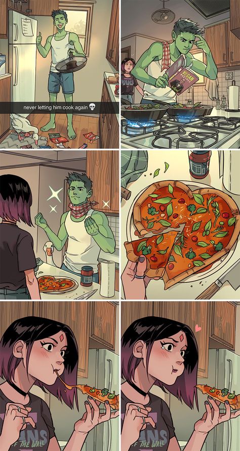 "He’s Learning How To Cook" Bats Drawing, Fuuny Memes, Comic Ideas, Teen Titans Fanart, Teen Titan, Smen, Beast Boy, Teen Titans Go, 영감을 주는 캐릭터