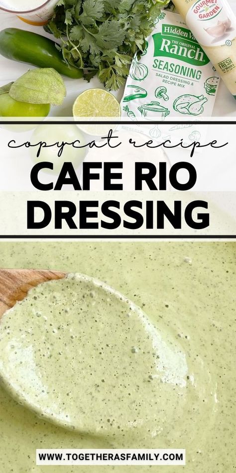 The best Cafe Rio Dressing is a copycat recipe from the popular Mexian food restaurant. A creamy dressing with tomatillos, ranch seasoning, cilantro, jalapeño, mayonnaise, and buttermilk. This tastes exactly like the real thing and you'll be drizzling it over everything! Cilantro Ranch Dressing Recipe, Cafe Rio Dressing, Cafe Rio Recipes, Cilantro Ranch Dressing, Creamy Cilantro Dressing, Best Cafe, Cafe Rio, Cilantro Dressing, Sweet Pork