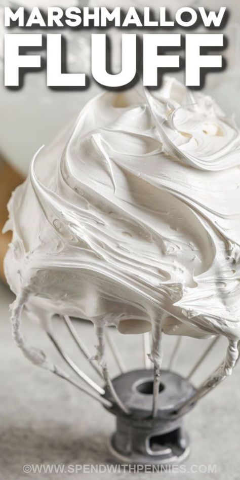 Marshmallow fluff (sometimes known as marshmallow crème) is dippable, spreadable, smooth and creamy! With simple basic pantry ingredients and some egg whites, it's easy to make a light, sweet and creamy fluff to use as a dip for fruit, a frosting for cupcakes, or to swirl into hot chocolate. What a sweet treat! #marshmallowfluff #homemaderecipes #easymarshmallowfluffrecipe #spendwithpennies Marshmellow Icing, Marshmallow Fluff Recipe, Marshmallow Crème, Dip For Fruit, Frosting For Cupcakes, Marshmallow Fluff Frosting, Marshmallow Fluff Recipes, Homemade Marshmallow Fluff, Homemade Marshmallow