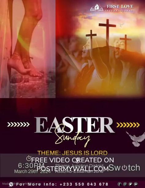 Easter Flyer, Sunday Service Flyer, Easter Flyers, Church Anniversary, Sunday Service, Church Graphic Design, Church Flyer, Online Ads, Jesus Is Lord