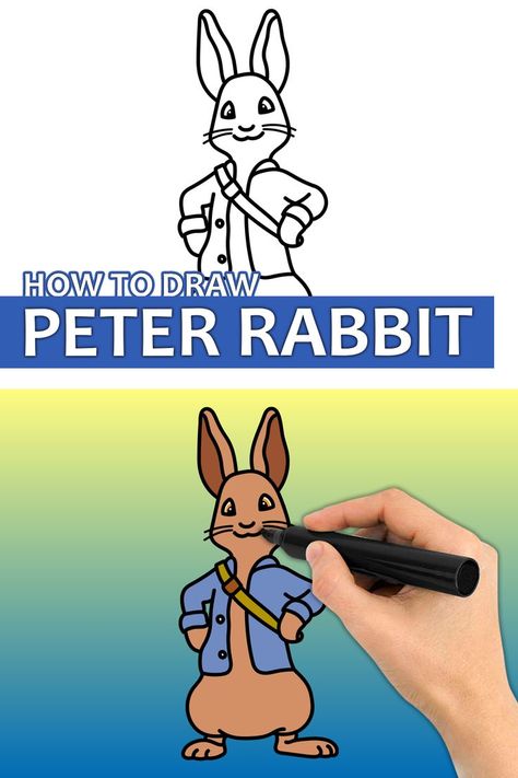 Rabbit Easy Drawing, Peter Rabbit Characters, Draw Book, Disney Drawing, Easy Disney Drawings, Easy Drawings For Kids, Book Drawing, Step Drawing, Easy Drawing