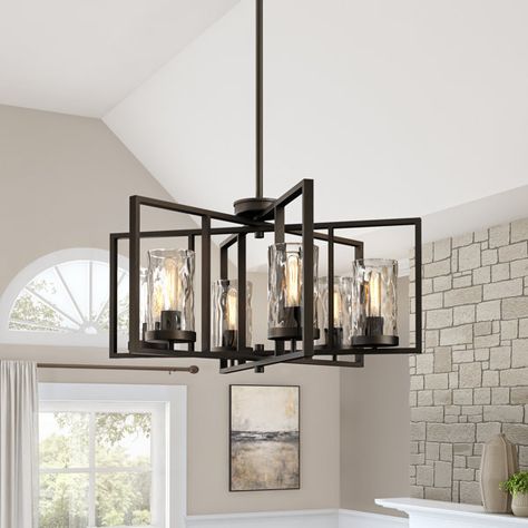 Designers Fountain Elements 6 - Light Dimmable Geometric Chandelier & Reviews | Wayfair Dining Room Chandeliers Transitional, Black Chandelier Dining Room, Stairway Chandelier, Filament Lamp, Dining Room Light Fixture, Transitional Chandelier, Cottage Lighting, 6 Light Chandelier, Transitional Chandeliers