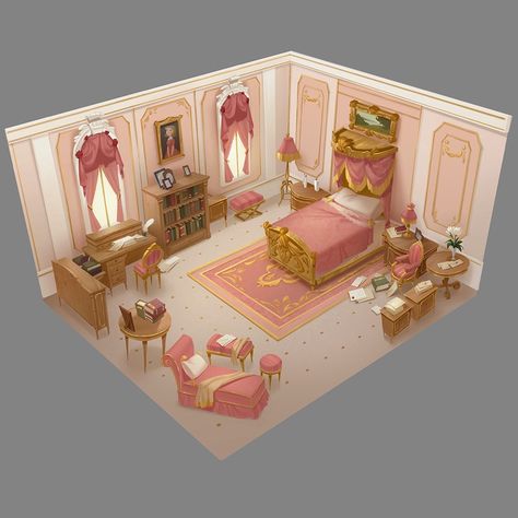 Era Victoria, Rumah Minecraft Sederhana, Fancy Bedroom, Fantasy Rooms, Deco Studio, Isometric Art, Princess Room, Fantasy House, Fantasy Concept Art