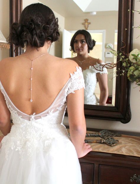 Bridal backdrop necklace Crystal Back drop necklace Bridal Bridal Backdrop, Simple Backdrop, Crystal Wedding Necklace, Bridal Backdrops, Bridal Backdrop Necklace, Backdrop Necklace, Bridal Statement Earrings, Open Back Wedding, Backdrops Necklace