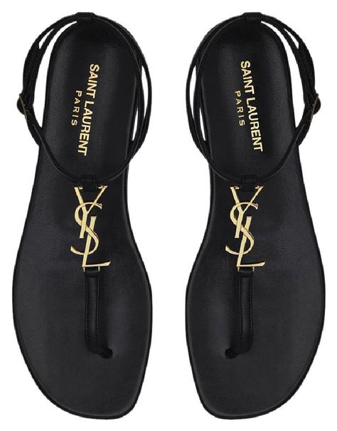 Saint Laurent Ysl Logo Flat Black Sandals Saint Laurent Sandals, Fashion Shoes Sandals, Shoes Heels Classy, Fashion Shoes Flats, Ysl Logo, Ysl Shoes, Chic Shoes, Hype Shoes, Girly Shoes