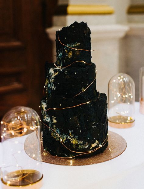 We're Over the Moon for All These Celestial-Inspired Wedding Details | Green Wedding Shoes Wedding Cake Crystal, Wedding Cake Stars And Moon, Glass Wedding Cake Toppers, Unique Wedding Dresses Different Colour, Black Green Wedding Dress, Dark Wedding Inspiration, Celestial Gothic Wedding, Weird Wedding Cakes, Witch Wedding Cake