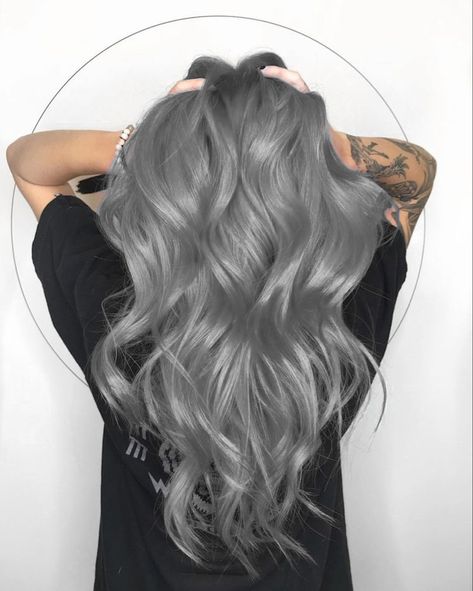 Edgy Silver Hair, Silver Hair Color Ideas For Brunettes, Dyed Grey Hair Silver, Silver Pastel Hair, Storm Grey Hair, Steel Gray Hair, Dyed Grey Hair, Blond Grey Hair, Silver Hair Dark Roots