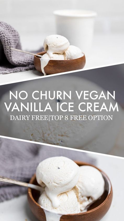 No Churn Vegan Vanilla Ice Cream Vegan Vanilla Ice Cream Recipe, Dairy Free Vanilla Ice Cream, Vegan Vanilla Ice Cream, Almond Milk Ice Cream, Protein Ice Cream Recipe, Vegan Ice Cream Recipe, Healthy Ice Cream Recipes, Nice Cream Recipe, Avocado Ice Cream