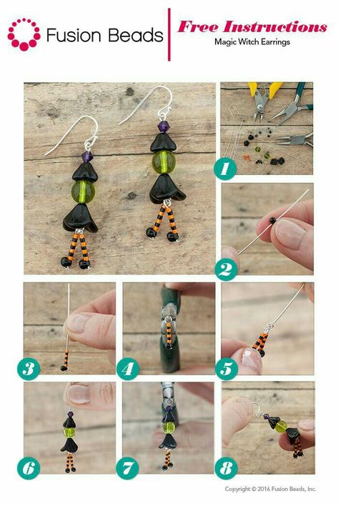 Witch Earring, When Witches Go Riding, Crystal Point Jewelry, Beaded Halloween, Magic Witch, Witch Earrings, Fusion Beads, Halloween Beads, Holiday Earrings