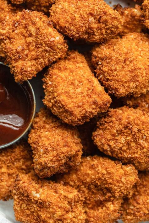 Air Fryer Chicken Bites are ultra crispy, tender and juicy with a simple panko breading and minimal oil! These homemade chicken nuggets are kid friendly but also make a delicious appetizer or game day snack! Chicken Nuggets Aesthetic, Air Fryer Chicken Bites, Crispy Chicken Nuggets, Big Chicken, Homemade Chicken Nuggets, Biggest Chicken, Crispy Chicken Tenders, Random Aesthetics, Chicken Bites