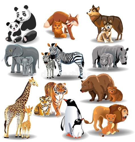 Wild animals and their babies. Vector illustration of wild animals and their bab #Sponsored , #SPONSORED, #ADVERTISEMENT, #animals, #wild, #bab, #babies Wild Animals List, Animals And Their Homes, Animal Pictures For Kids, Wild Animals Vector, Wild Animal Wallpaper, Pet Dogs Puppies, Young Animal, Animals Friendship, Silly Dogs