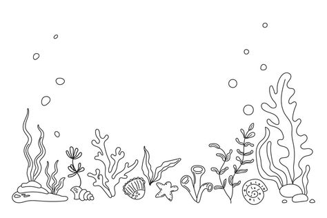 Ocean Whiteboard Drawing, Ocean Drawing Underwater Easy, Simple Coral Reef Drawing, Under Water Scene Drawing, Under The Sea Drawing Pencil, Ocean Drawing Simple Underwater, Bottom Of The Ocean Drawing, Water Element Drawing, Seabed Drawing