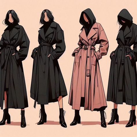 Wardrobe capsule : Trench coats Character Design Trench Coat, Trench Coat Sketch, Fantasy Trench Coat, Trench Coat Drawing, Coat Sketch, Beige Trench Coat Outfit, Fabric Folds, Trench Coat Outfit, Wardrobe Capsule