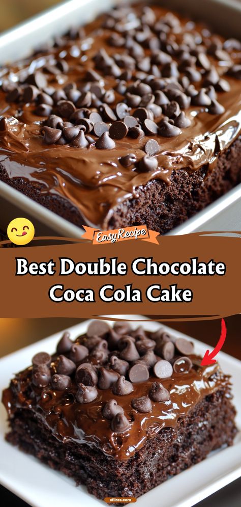 Indulge in the rich, moist Best Double Chocolate Coca Cola Cake, where every forkful offers a burst of chocolatey goodness, enhanced with a hint of cola. It’s the perfect cake for celebrations or any time you crave a deep chocolate experience. #ChocolateCake #CocaColaCake #DecadentDesserts Double Chocolate Cola Cake, Easy Chocolate Birthday Cake, Chocolate Coca Cola Cake, Coca Cola Cake, Double Chocolate Cake, Cola Cake, Special Cakes, Rich Desserts, Coke Cola