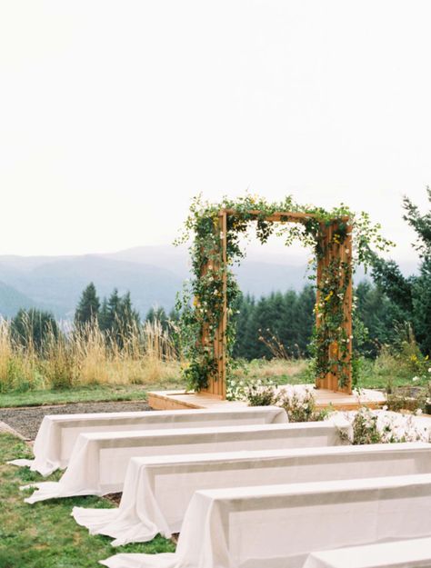 Wedding Bench Decor, Ceremony Benches, Hart Floral, Wedding Bench, Wedding Ceremony Decorations Outdoor, Themed Wedding Decorations, Erich Mcvey, Hood River Oregon, Romantic Rustic Wedding