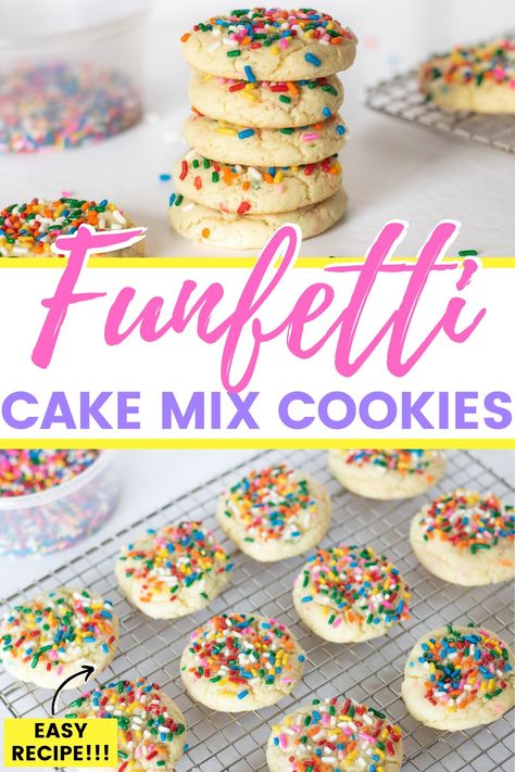 Confetti Cake Cookies, Funfetti Cookie Recipe, Funfetti Cake Mix Cookies, Funfetti Cookies, Homemade Strawberry Sauce, Funfetti Cake Mix, Cake Mix Cookie Recipes, Birthday Desserts, Funfetti Cake