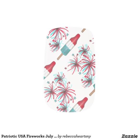 Patriotic USA Fireworks July 4th Rocket Pop Nails Pop Nails, Fourth Of July Fireworks, Rocket Pop, Patriotic Designs, Fourth Of July Nails, Nails Oval, Hippie Nails, Creative Nail Art, Minx Nails