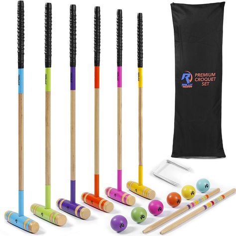 Rally and Roar Deluxe Croquet Game Set w/Carry Bag - 6 Players 35" Mallets, 9 Wickets, 2 End Posts Croquet Game, Carry Bag, Carry On Bag, Baseball Bat, Carry On, Sports