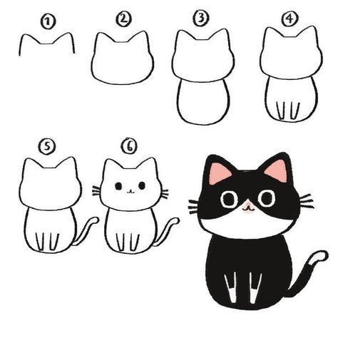 Cat Step By Step, Drawing Ideas For Kids, Hand Art Kids, Doodle Art For Beginners, Colorful Hairstyles, Cat Drawing Tutorial, Easy Animal Drawings, Easy Drawings For Beginners, Images Kawaii