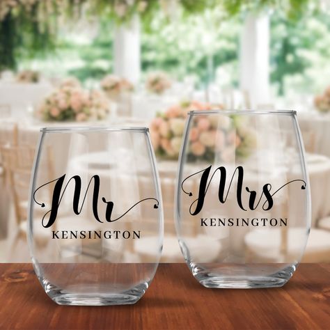 Wedding Glass Favors, Wine Glass Sayings, Personalized Glassware, Wedding Tumblers, Typography Wedding, Gift For The Bride, Affordable Wedding Invitations, Wedding Wine, Wedding Glasses