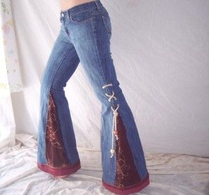 Did you have a pair of these?  I know I added the trim at the bottom of my bell bottoms just to make them long enough--they shrank alot after that first wash! Återvinna Jeans, Best Travel Pants, Travel Pants, Leather Jeans, Bell Bottom Pants, Bell Bottom, 70s Fashion, High Waisted Denim, High Jeans