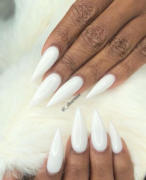 Beautiful White Nails, Easy Pride Nails, Stiletto Nail Designs, White Stiletto Nails, Pride Nails, Long Gel Nails, White Coffin Nails, Sharp Nails, Different Nail Shapes