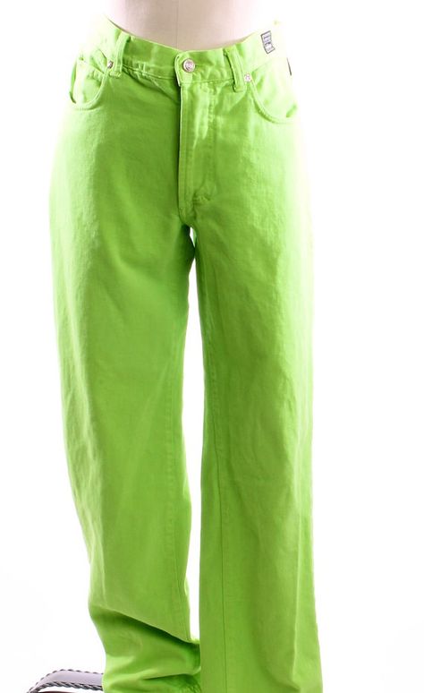 Vintage Versace Neon Lime Green Jeans Pants Retro 80's Mens Size 34/33 on Etsy, $90.00 Green Fashion Outfits, 80s Mens, Vintage Versace, Green Jeans, Green Pants, Gianni Versace, Fashion Outfit, Green Fashion, Neon Green