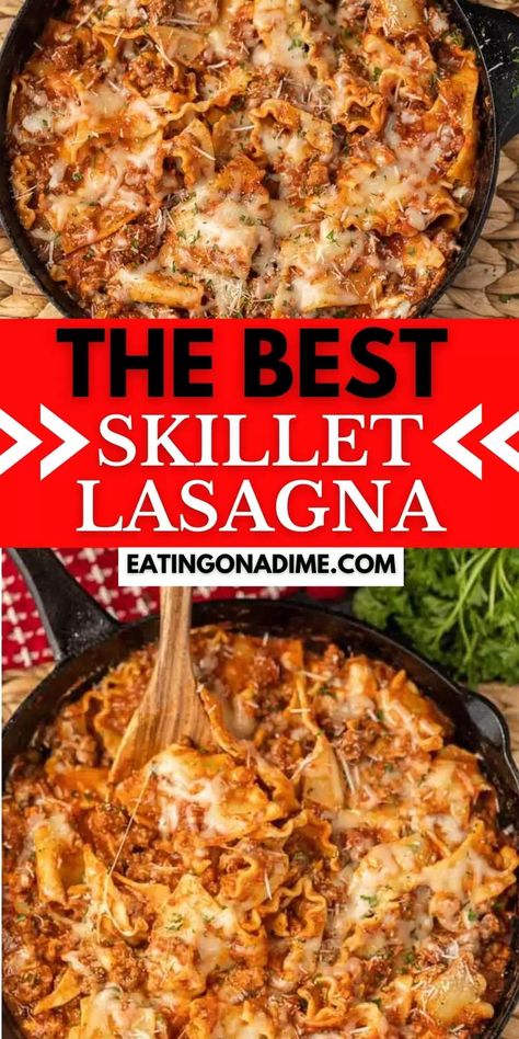 Easy Lasagna Skillet, Hamburger Recipes Skillet, Healthy One Pot Skillet Lasagna, Lasagna In A Pan Recipe, Lasagna In A Pan, Meals With Lasagna Noodles, Lasagna In A Skillet, Lasagna Recipe Quick, Pasta Skillet Meals