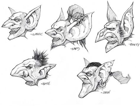 World of Warcraft: Cataclysm Art & Pictures, Goblin Heads - Male Goblin Drawing, Goblin Art, Warcraft Art, Face Sketch, Concept Art Drawing, Wow Art, Arte Fantasy, Creature Concept, Monster Art