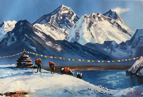 Nepal Scenery, Everest Painting, Mountain Painting Acrylic, Cloth Drawing, Change Art, Nepal Art, Mountain Landscape Painting, Mountain Painting, Art Paintings For Sale