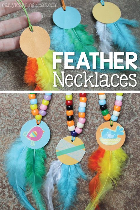 These feather necklaces are a fun fine motor activity for kids and are a perfect addition to a Thanksgiving, turkey, or bird themed lesson. The article also includes ideas for working on math concepts like counting, comparing quantities, and creating patterns....for preschool, pre-k, kindergarten, and prep. Multicultural Crafts, Pilgrims And Indians, Thanksgiving Activities Preschool, Preschool Craft Activities, Thanksgiving Crafts Preschool, Fine Motor Activity, November Crafts, Fine Motor Activities For Kids, Summer Club