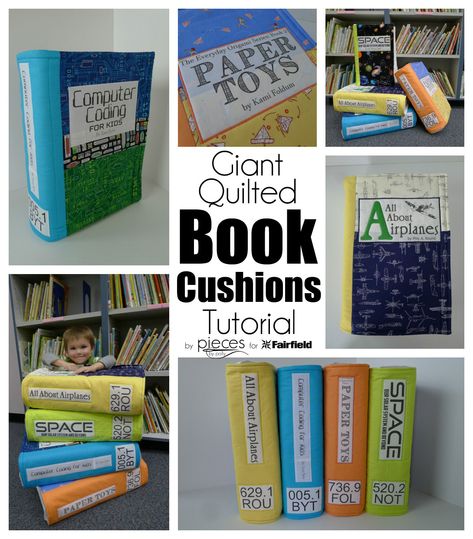 Pieces by Polly: Giant Quilted Book Cushion Tutorial - Lesson 2 of 2 Book Cushion, Diy Bedding, Summer Sewing Projects, Cushion Tutorial, Elementary School Library, Shape Books, Pillow Ideas, Book Pillow, Book Bar