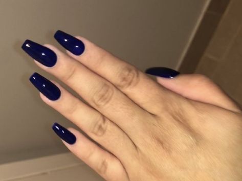 Plain Blue Acrylic Nails Coffin, Solid Dark Nail Colors, Navy Blue Coffin Acrylics, Dark Cobalt Blue Nails, Dark Royal Blue Nails Acrylic, Cute Nails Acrylic Dark Blue, Blue Black Acrylic Nails, Dark Acrilyc Nails, Royal Navy Blue Nails