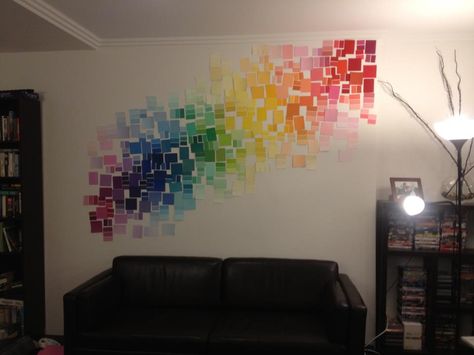 My new feature wall made from hundreds of paint colour samples. - Imgur Paint Sample Art, Paint Samples Crafts, Paint Swatch Art, Paint Chip Crafts, Paint Chip Art, Chip Art, Free Wall Art, Paint Sample, Paint Swatches