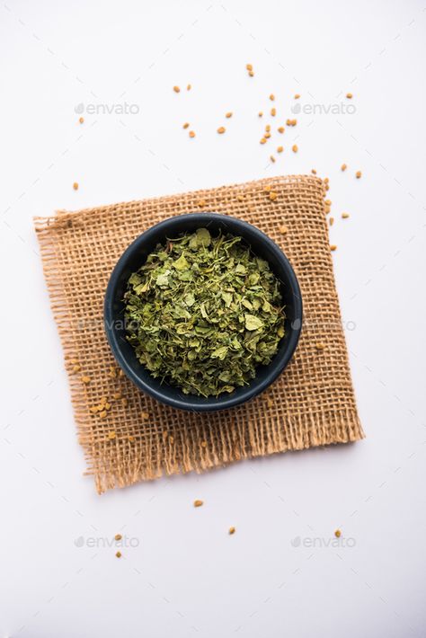 Kasoori methi or Dried fenugreek Leaves by stockimagefactory. Kasuri Methi / Kasoori Methi or dried fenugreek leaves also known as Trigonella Foenum Graecum #Sponsored #fenugreek, #Leaves, #stockimagefactory, #Kasoori Kasoori Methi, Kasuri Methi, Fenugreek Leaves, How To Dry Basil, Basil, Herbs, Travel