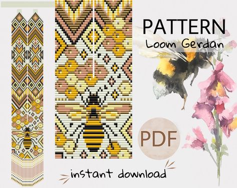 PDF Honey Bee Beaded Loom Necklace Bead Weaving Pattern - Etsy Canada Bead Loom Lanyard Patterns, Bead Loom Necklace, Seed Bead Weaving, Homestead Crafts, Loom Beaded Necklace, Beading Stitches, Easy Beading, Loom Necklace, Bead Looming