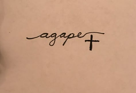 Agape cross tattoo idea. Agape Tattoo With Cross, Gods Got This Tattoo, Agape Love Tattoo, Agape Tattoo For Women, Dainty Christian Tattoos For Women, Meaningful Christian Tattoos, Catholic Tattoos For Women, Small Christian Tattoo Ideas, Dainty Christian Tattoos