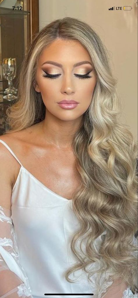 Hairstyles Down For Bridesmaids, Wedding Day Makeup For Bride Blue Eyes Natural Looks, Bride Hair And Makeup 2023, Evening Makeup For Blondes, Bridal Neutral Glam, Simple Hair And Makeup For Wedding, Wedding Eye Makeup For Bride Blue Eyes, Makeup Black Dress Wedding, Wedding Glam Makeup Brides Blonde