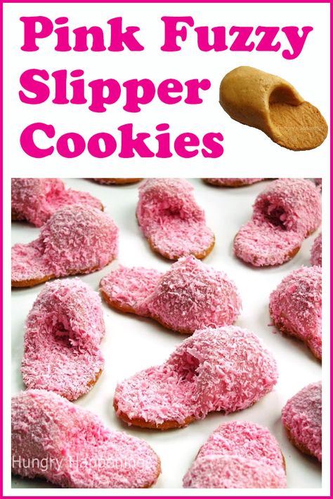 The pink fuzzy slipper cookies are made using Nutter Butter cookies and peanut butter fudge. They make a fun dessert to serve for a slumber party or a cute gift to give a new mom or someone who is retiring. See the video and recipe at HungryHappenings.com. #cookies #slippers #recipes How To Make Pink, Pink Decorations, Fun Dessert, Nutter Butter Cookies, Nutter Butter, Edible Crafts, Butter Fudge, Peanut Butter Filling, Candy Crafts