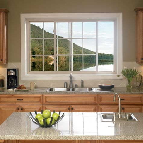 Atrium Windows, Sliding Window Design, Horizontal Sliding Windows, Window Over Sink, Kitchen Window Design, Slider Window, Eclectic House, Cozy Kitchen, Window Styles